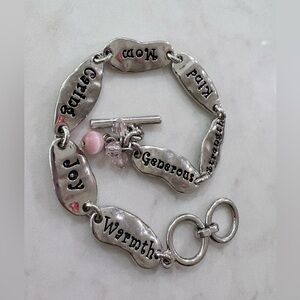 Cookie Lee Silver-Tone Inspirational Link Bracelet with Pink Accents